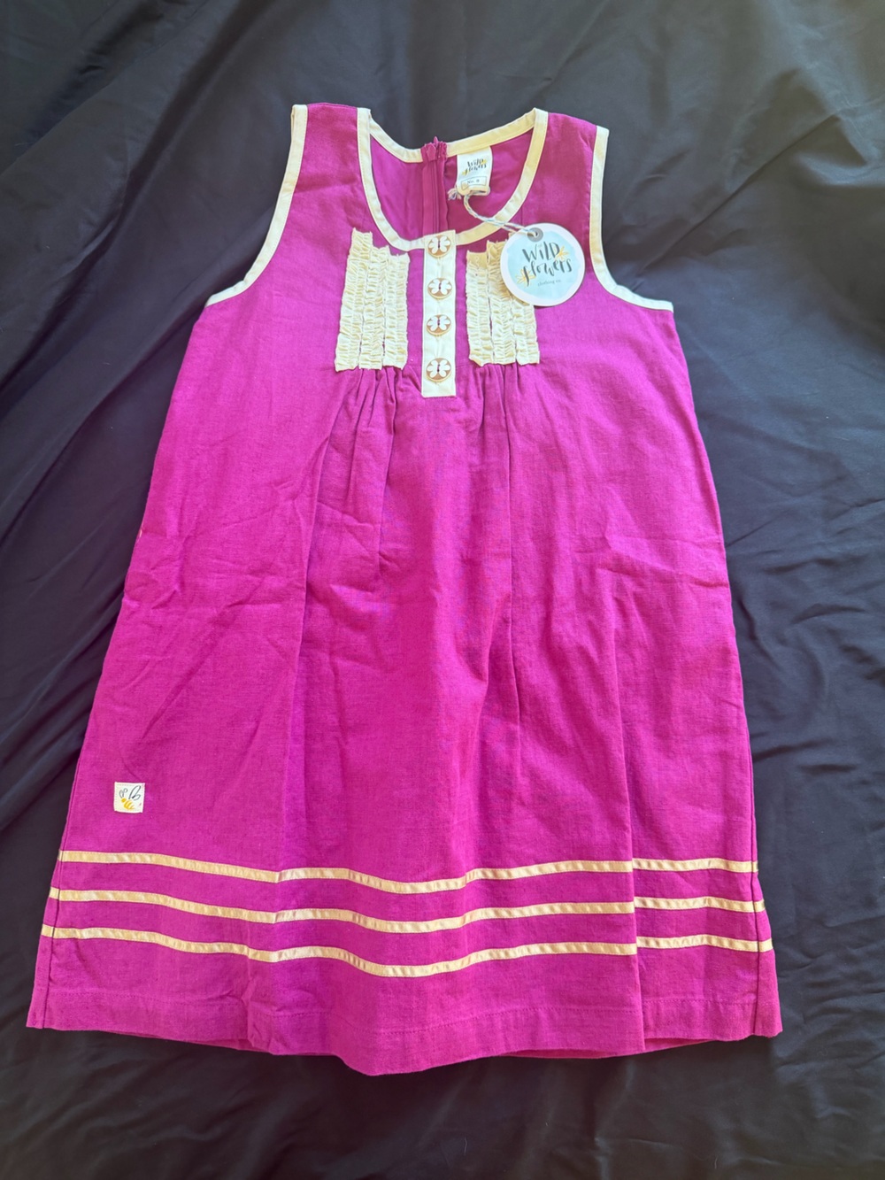 Wildflowers Fuchsia Dress with Cream Trim